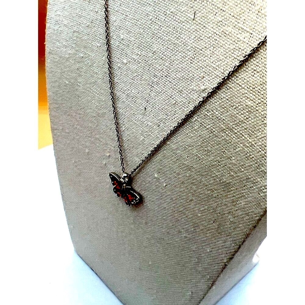 Butterfly Pendant Necklace With Clear, Orange & Black Rhinestones. B52 - Picture 8 of 12